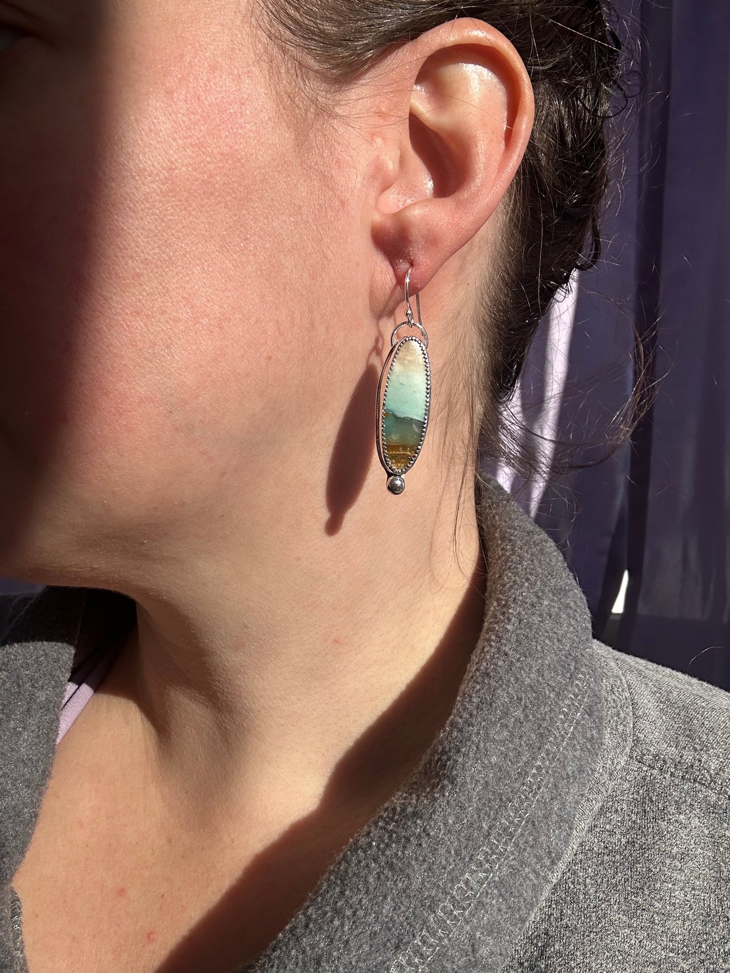 Blue Opalized Wood Earrings