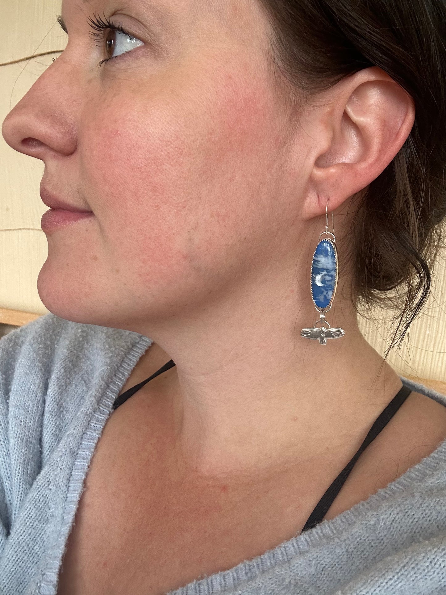Birds in Flight Earrings (plume agate)