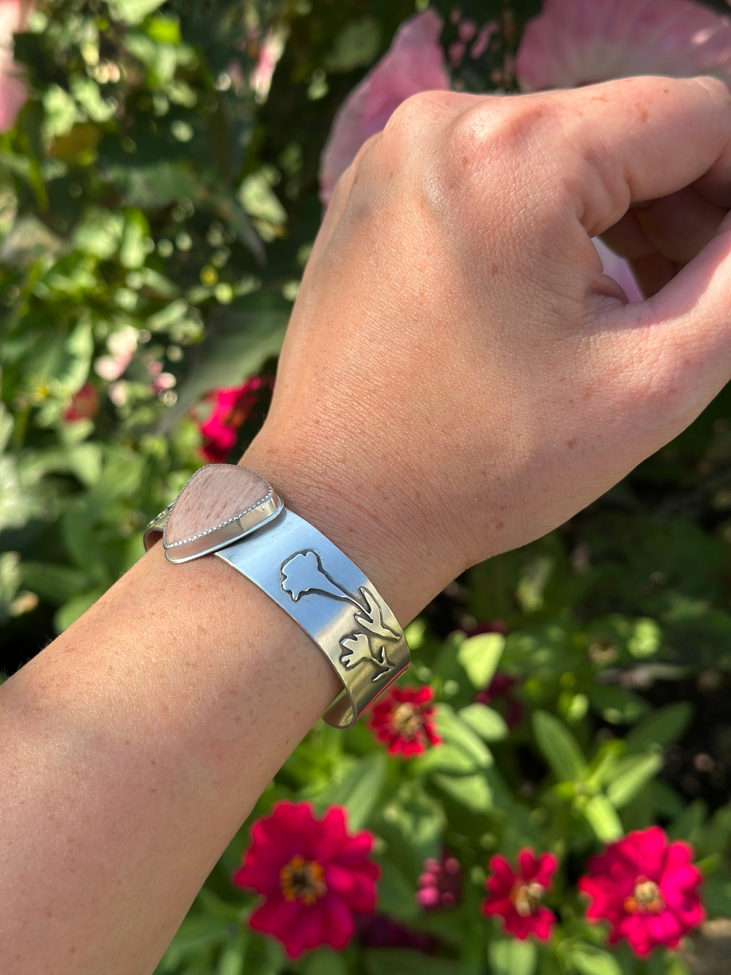Floral Cuff with Peach Moonstone
