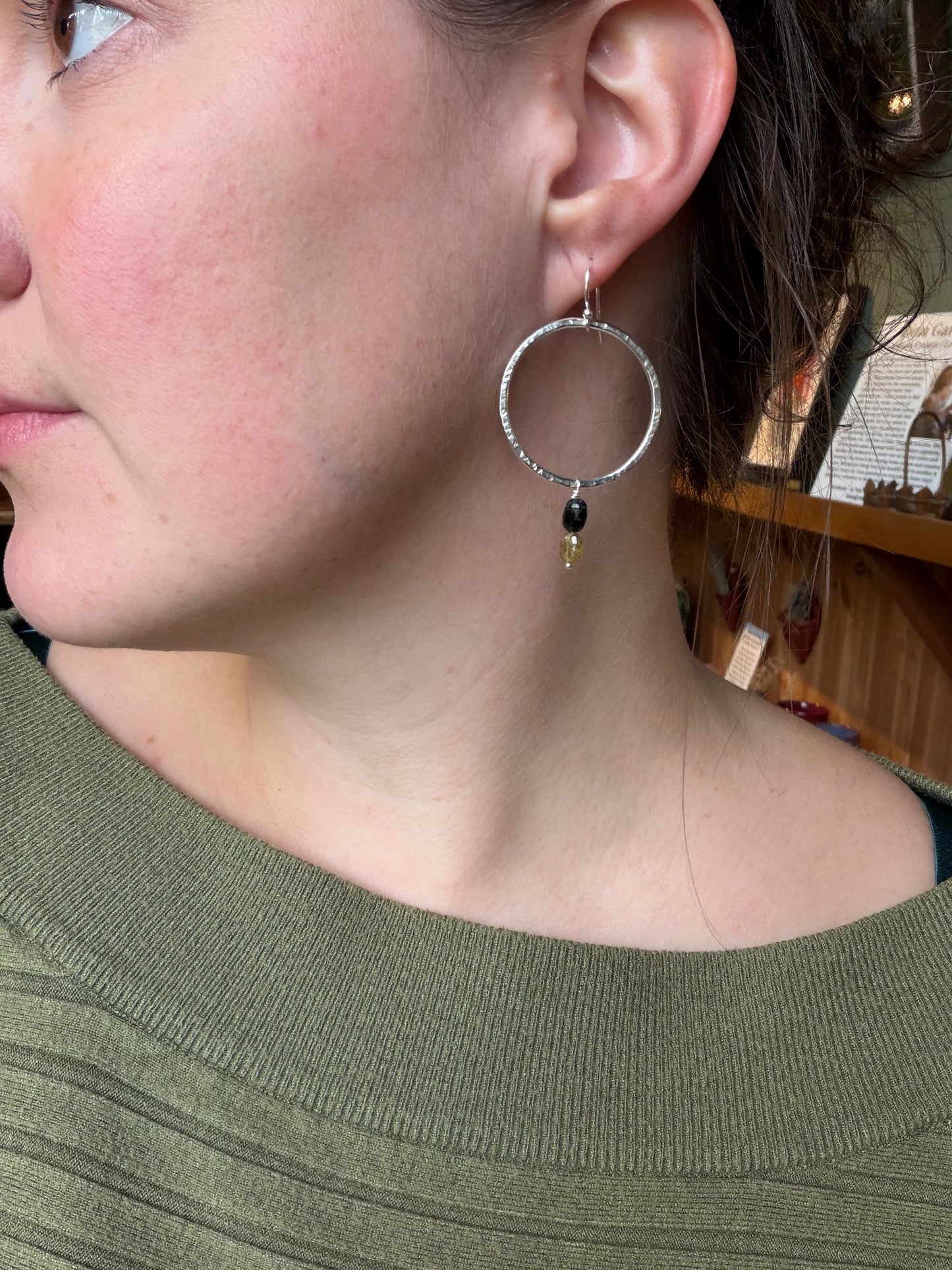 Hammered Hoops & Tourmaline Beads