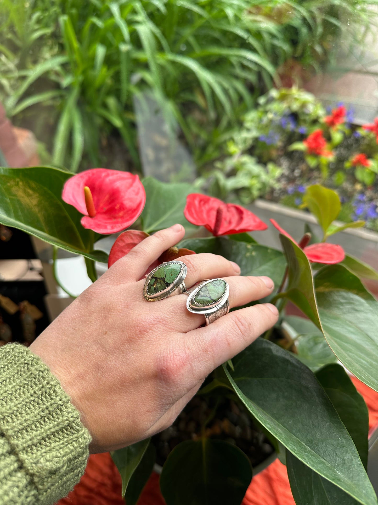 Hammered Wide Band Ring with Hubei Turquoise