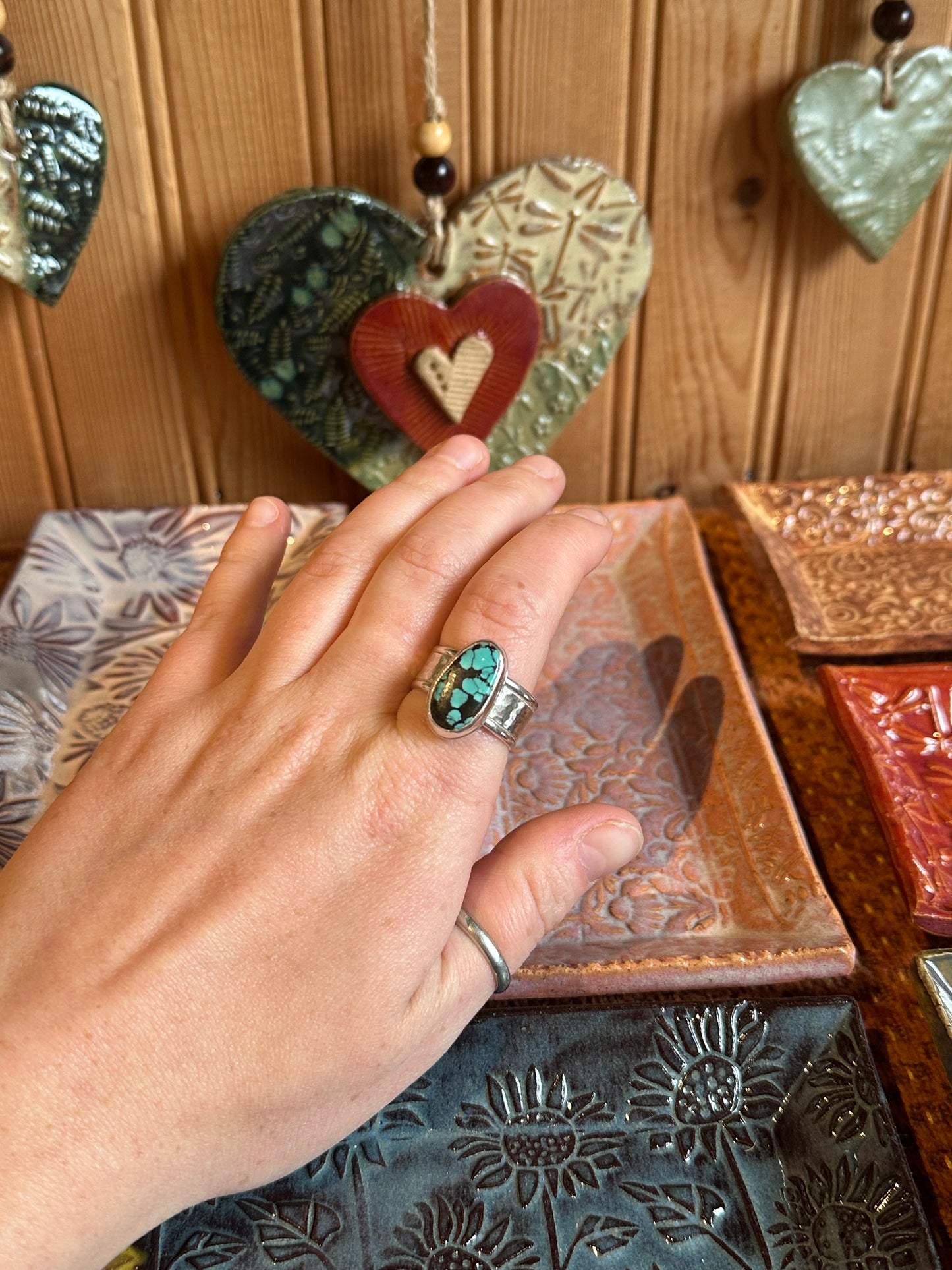 Wide Band with Blue Hubei Turquoise (size 10.75)