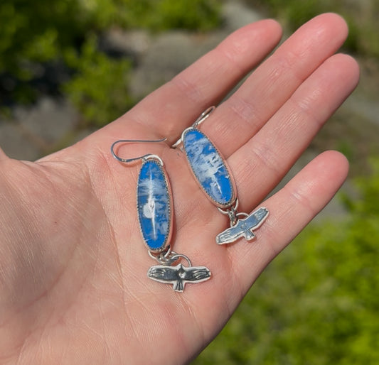 Birds in Flight Earrings (plume agate)
