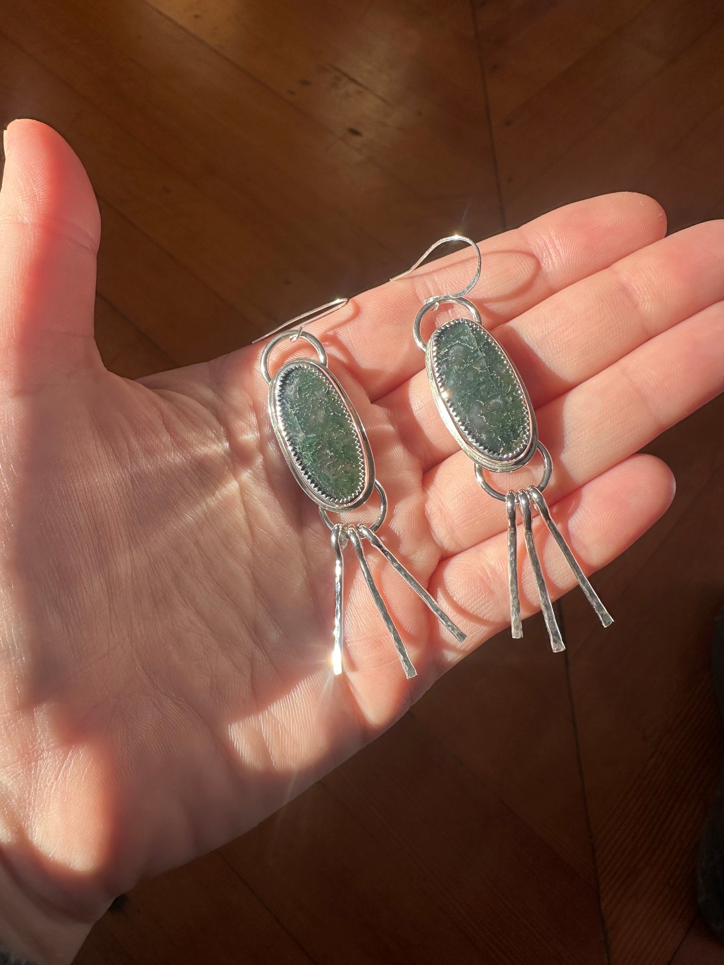 Moss Agate Fringe Earrings