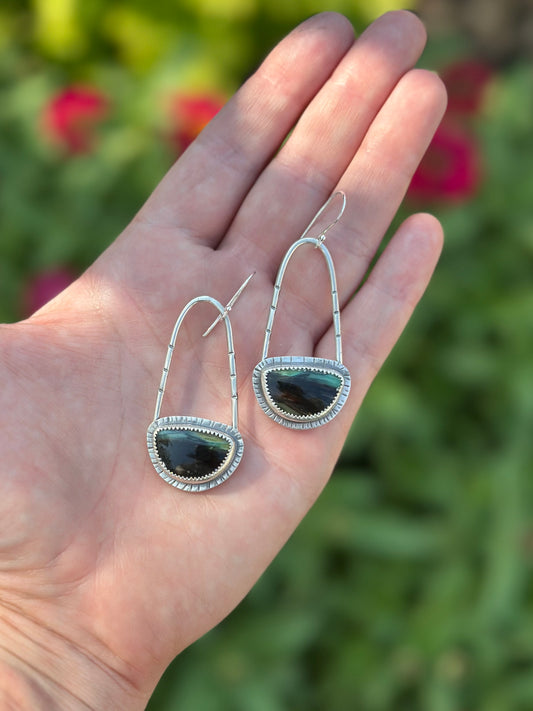 Petrified Wood & Opal Earrings
