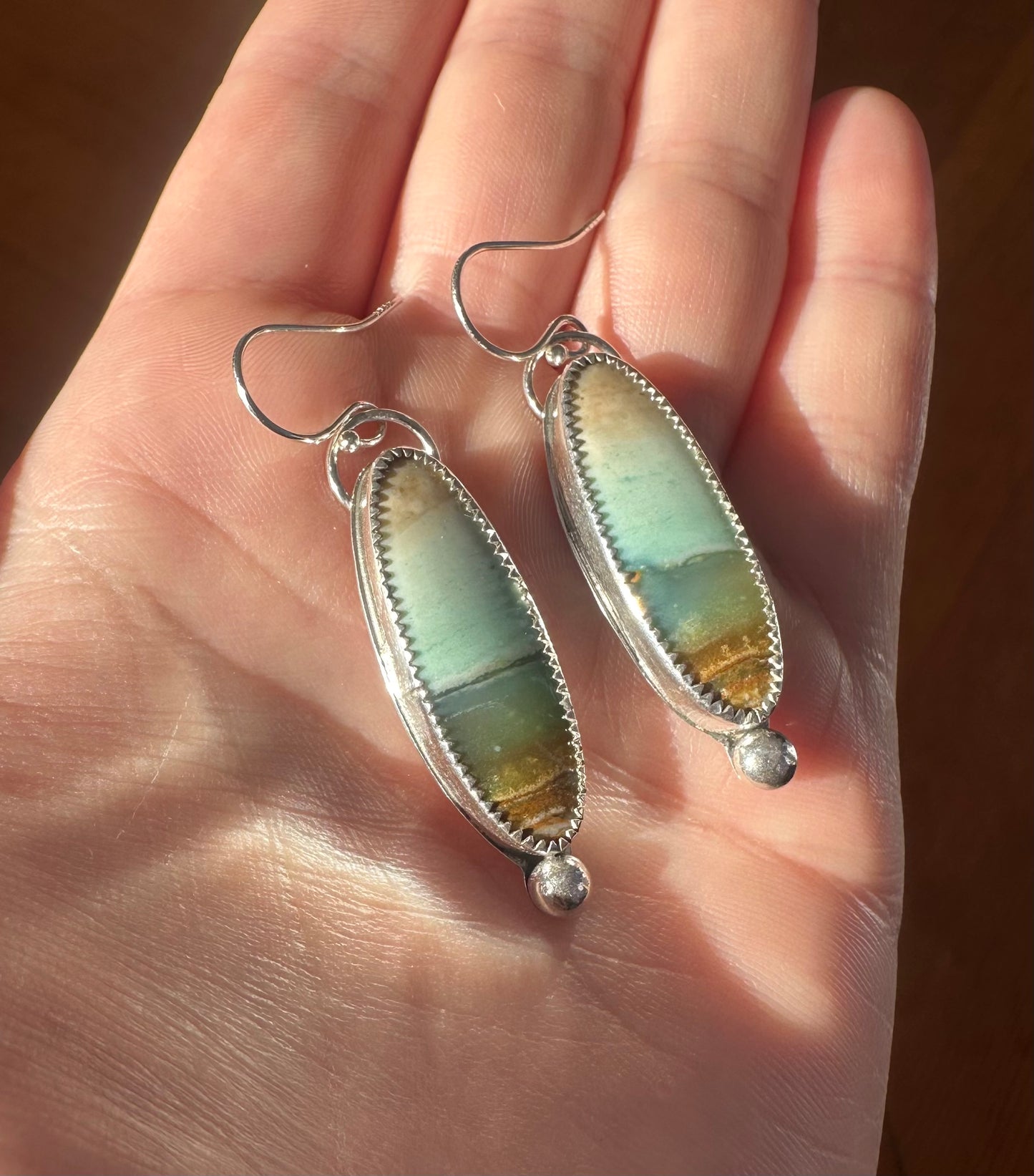 Blue Opalized Wood Earrings