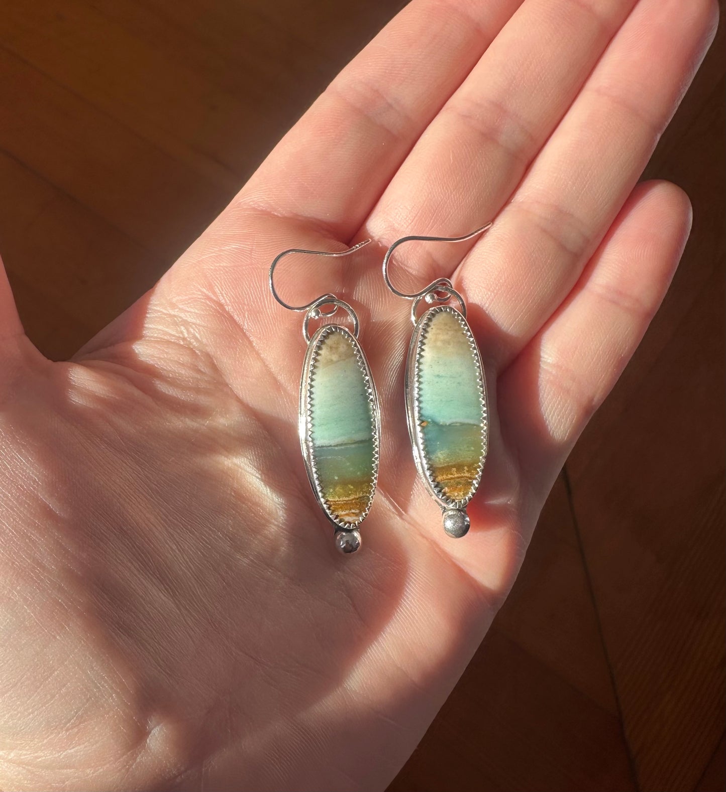 Blue Opalized Wood Earrings