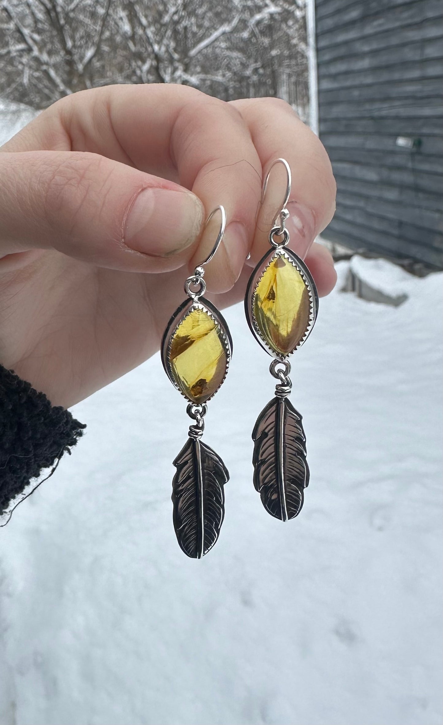 Amber & Silver Feathers