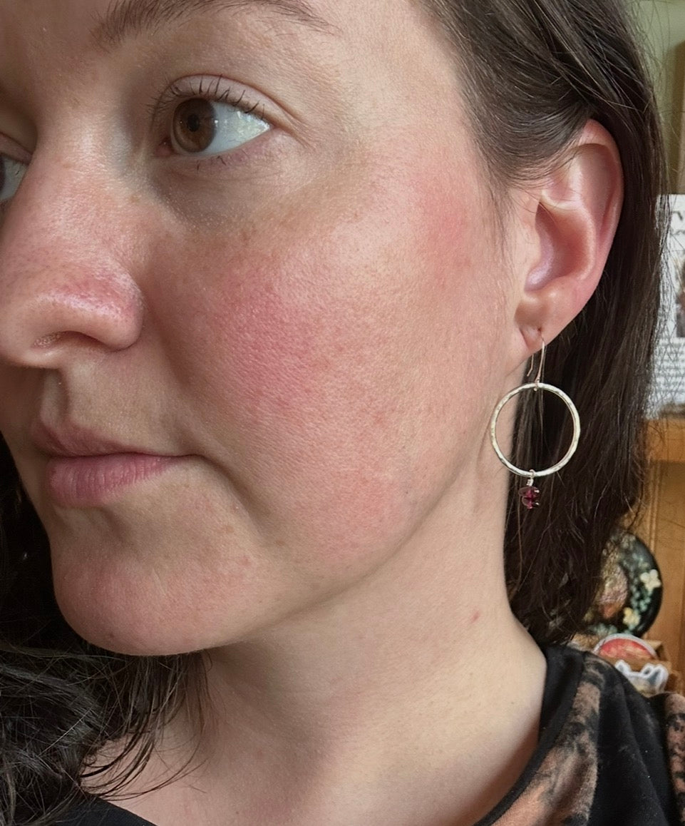 Hammered Hoops & Garnet Beads