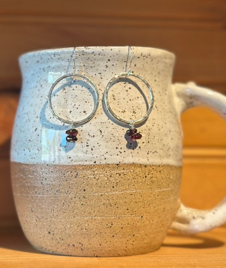 Hammered Hoops & Garnet Beads