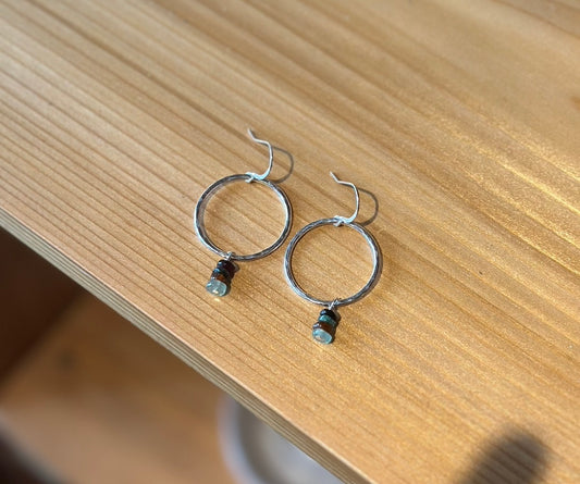 Small Hammered Hoops & Rainbow Tourmaline Beads