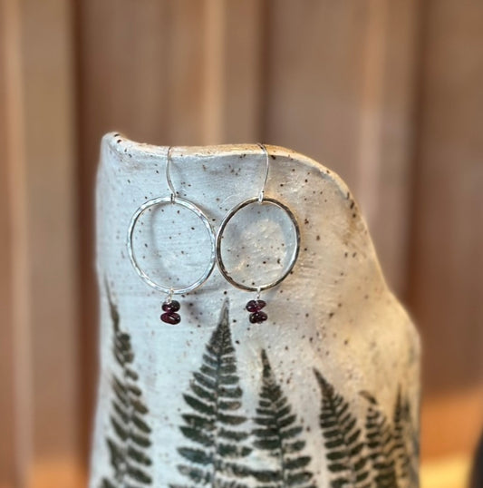 Hammered Hoops & Garnet Beads