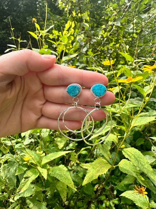 Double Hoop Turquoise Studs