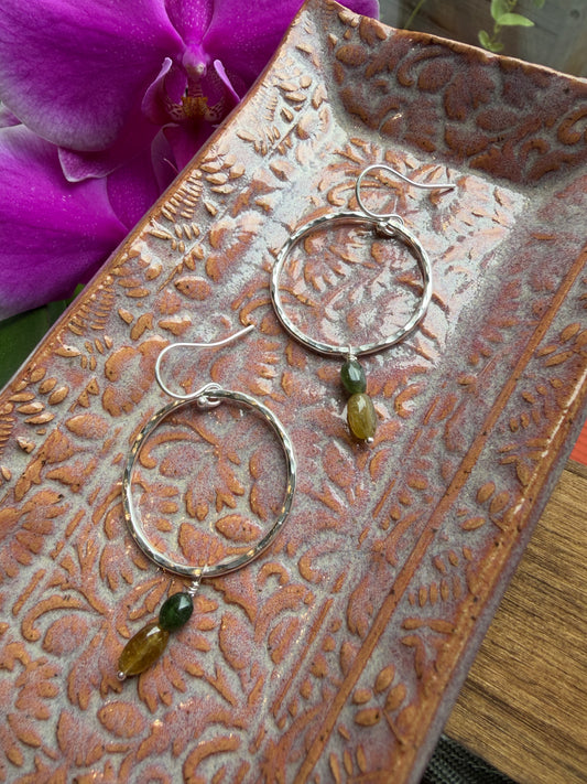 Hammered Hoops & Tourmaline Beads