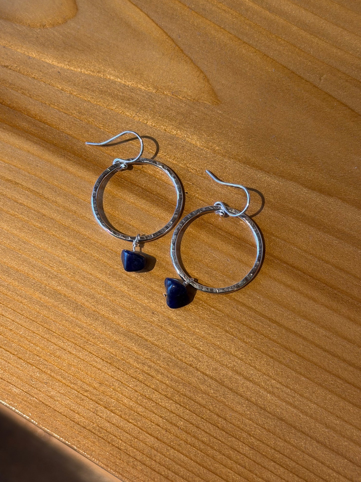 Small Hammered Hoops with Sodalite Beads