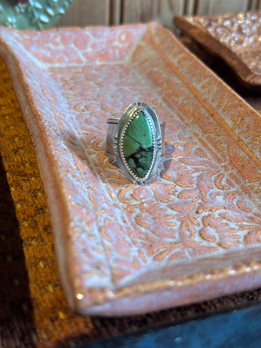 Hammered Wide Band Ring with Hubei Turquoise