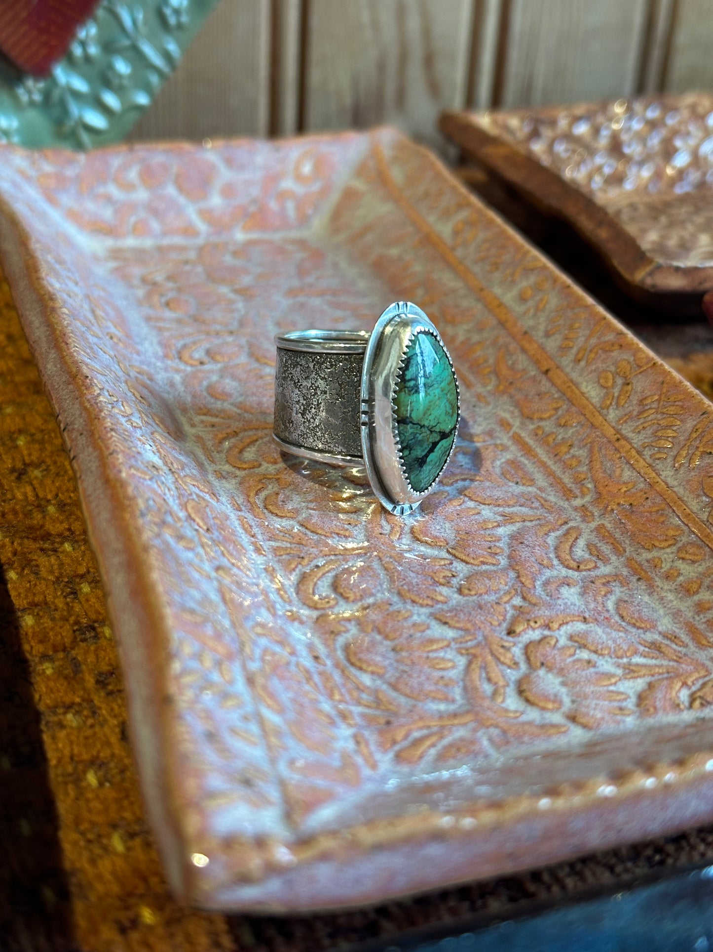 Recycled Silver Wide Band & Hubei Turquoise