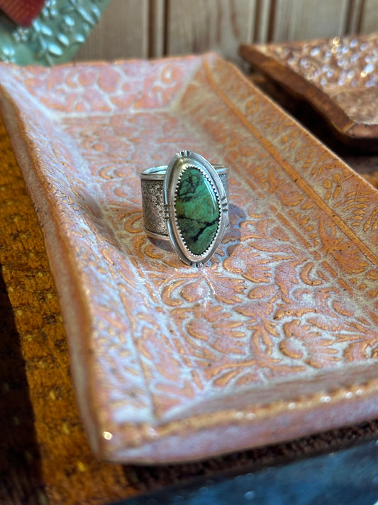 Recycled Silver Wide Band & Hubei Turquoise