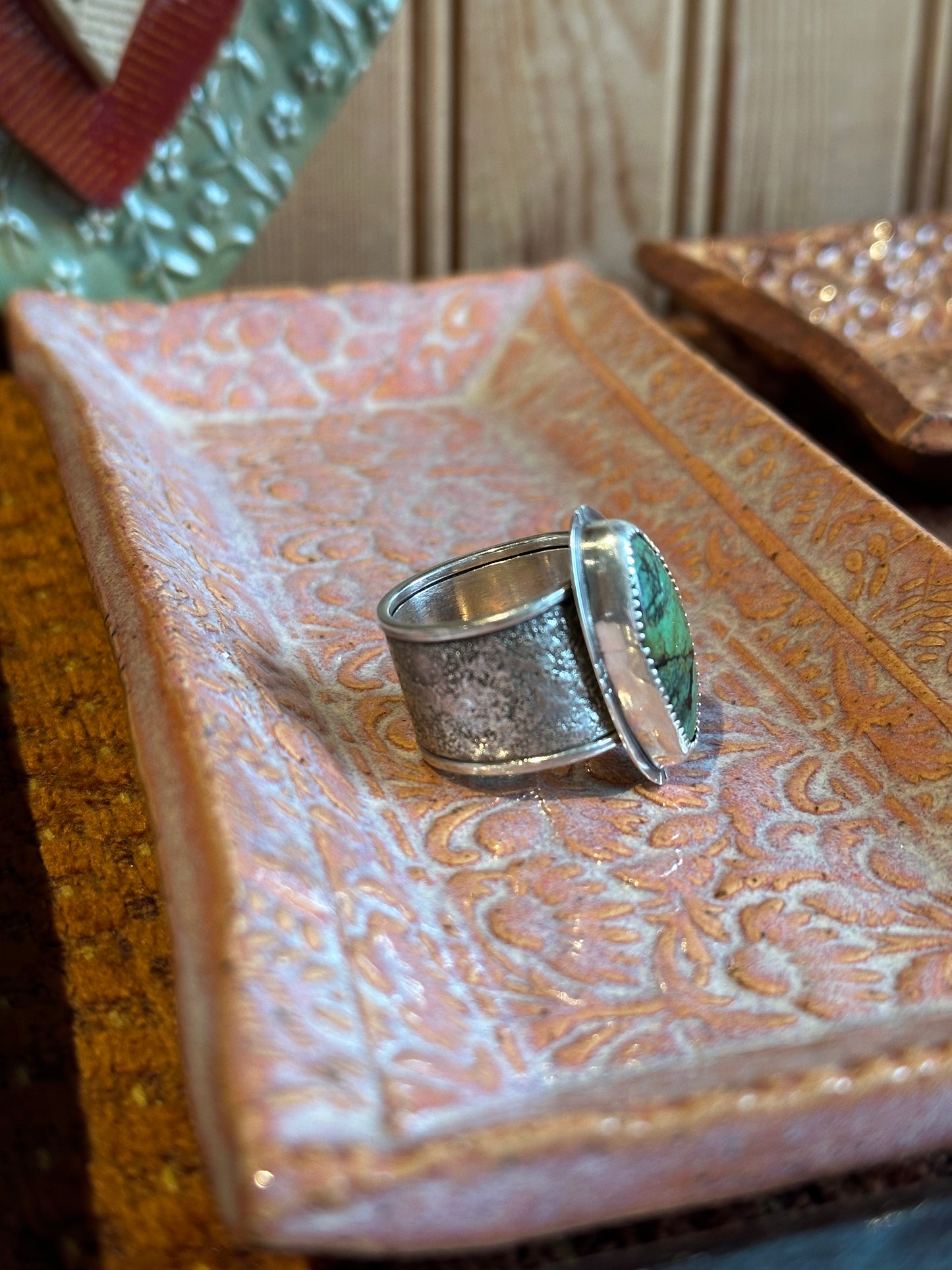 Recycled Silver Wide Band & Hubei Turquoise
