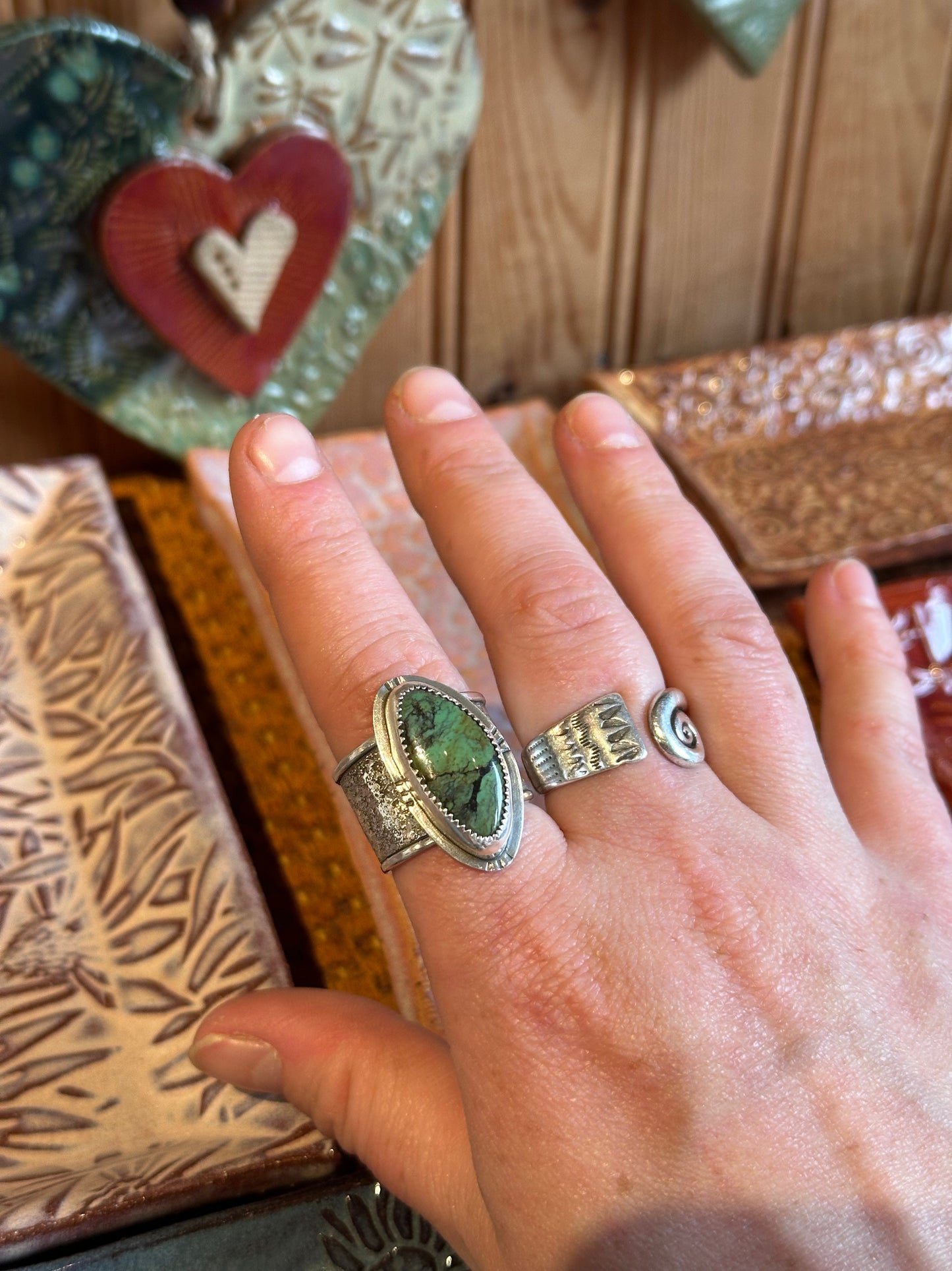 Recycled Silver Wide Band & Hubei Turquoise
