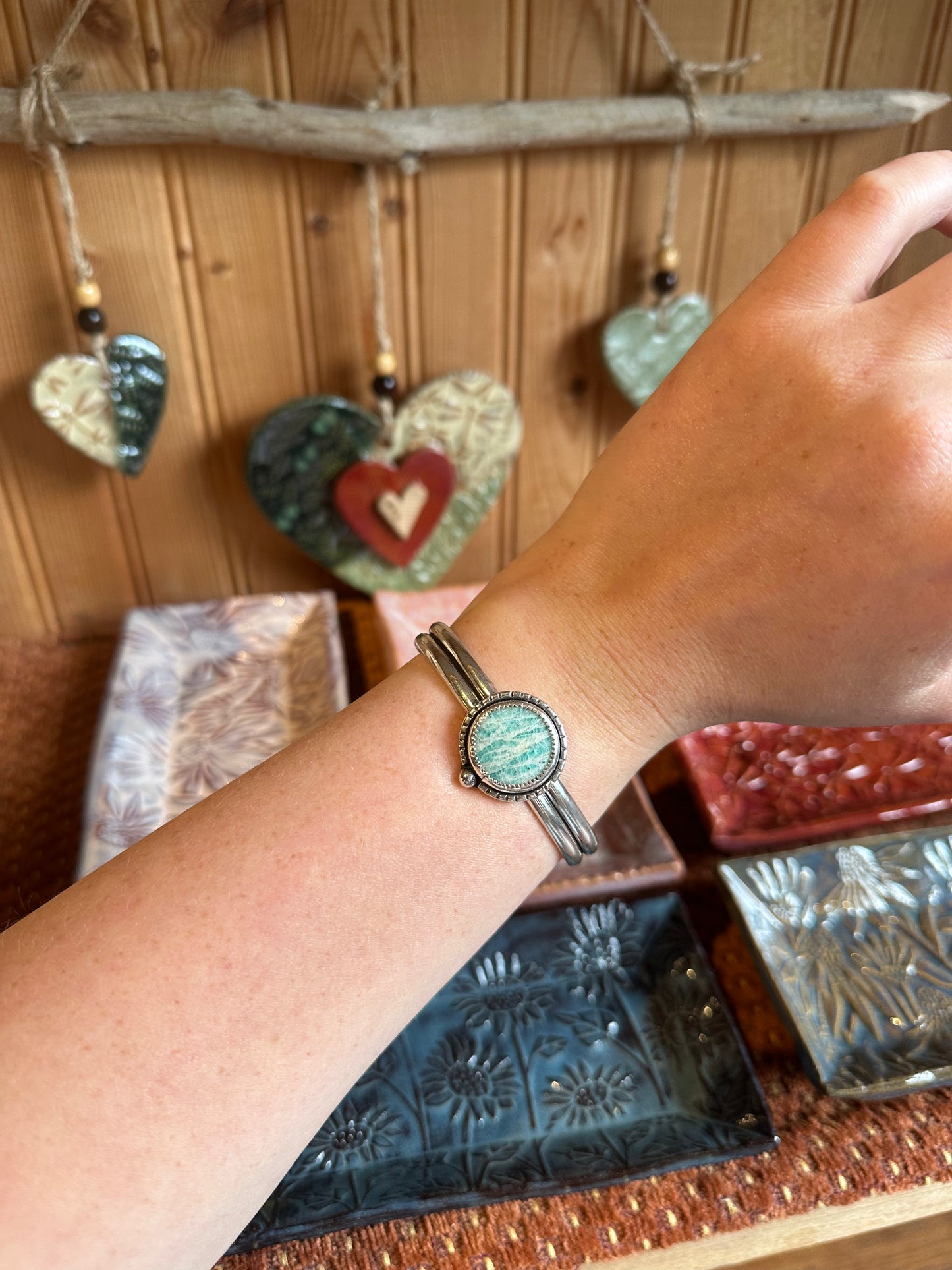 Amazonite Double Silver Band Cuff
