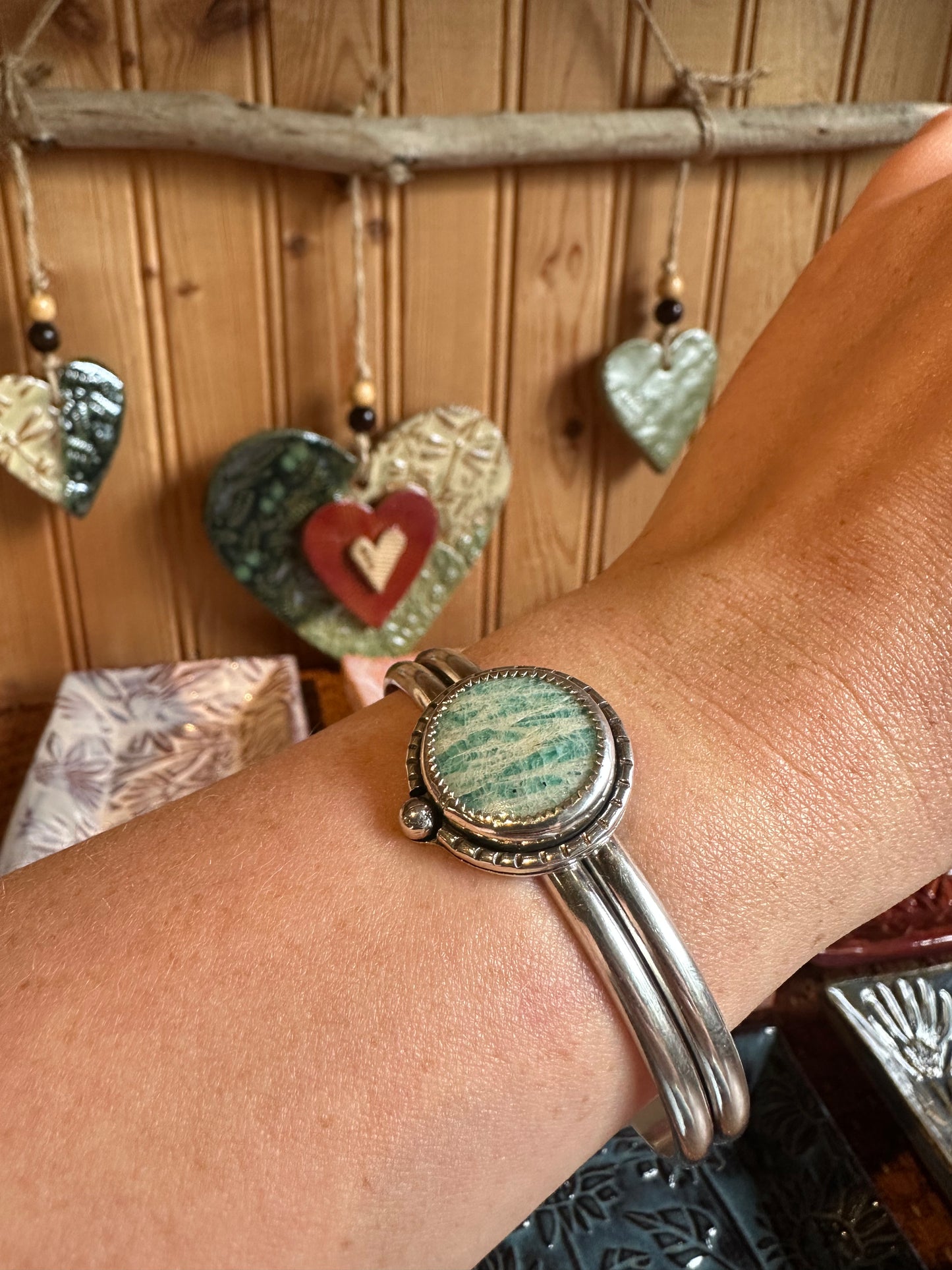 Amazonite Double Silver Band Cuff